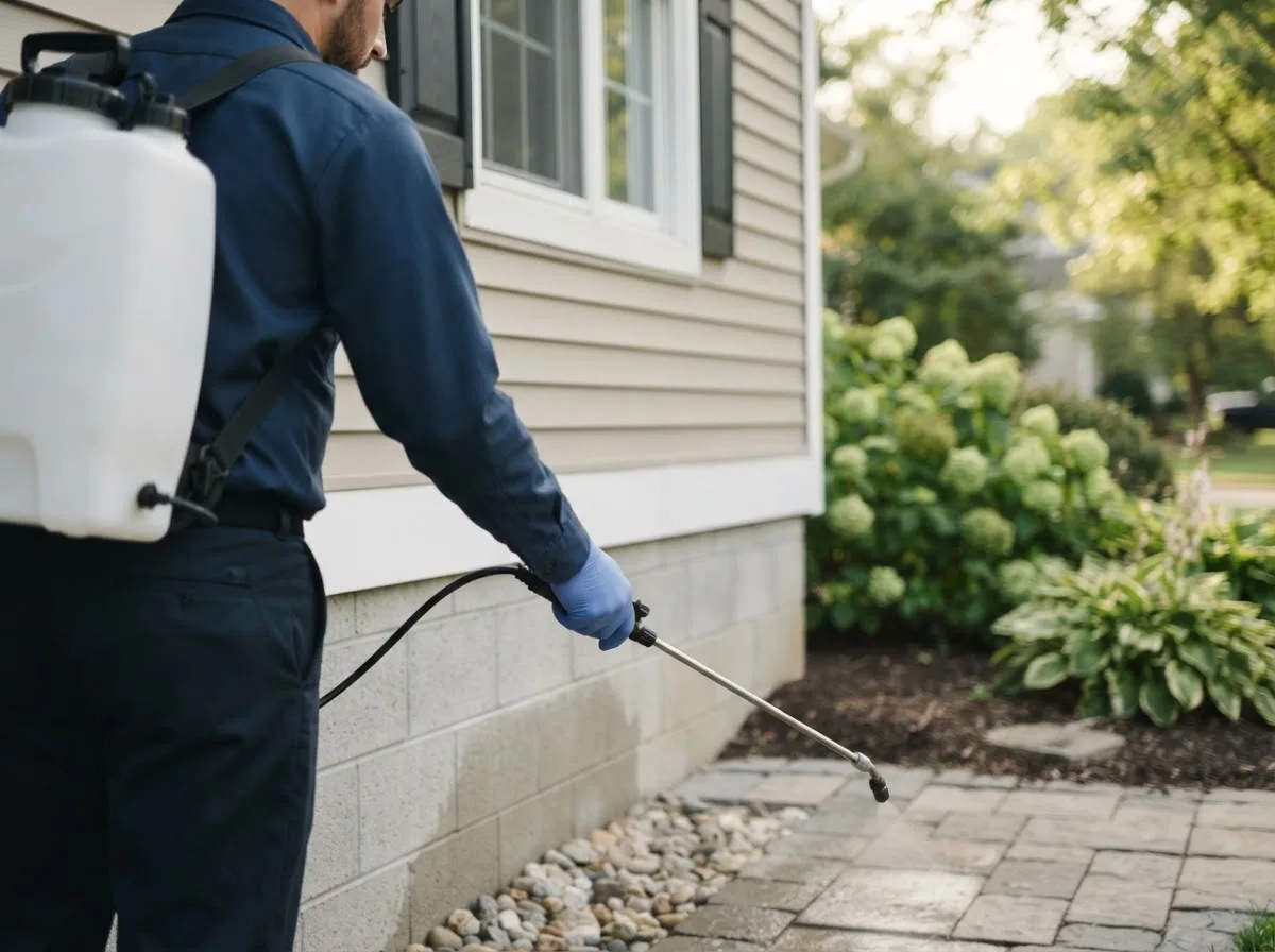 Pest control technician inspecting a home in Webber, KS